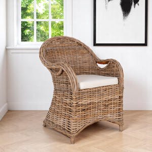 Fauteuil de jardin en rotin gris avec coussin d'assise MENDOZA